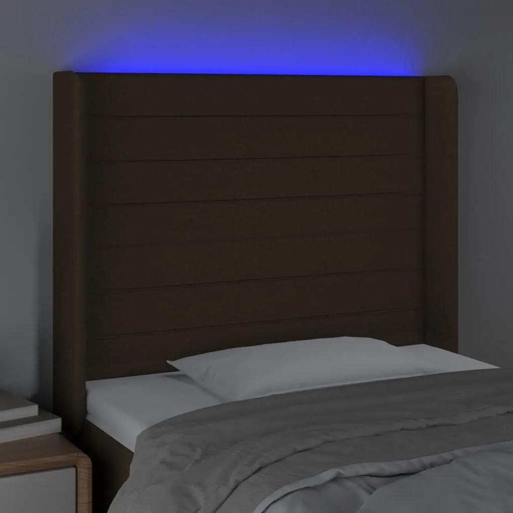 Tablie de pat cu LED, maro inchis, 93x16x118 128 cm, textil 1, Maro inchis, 93 x 16 x 118 128 cm
