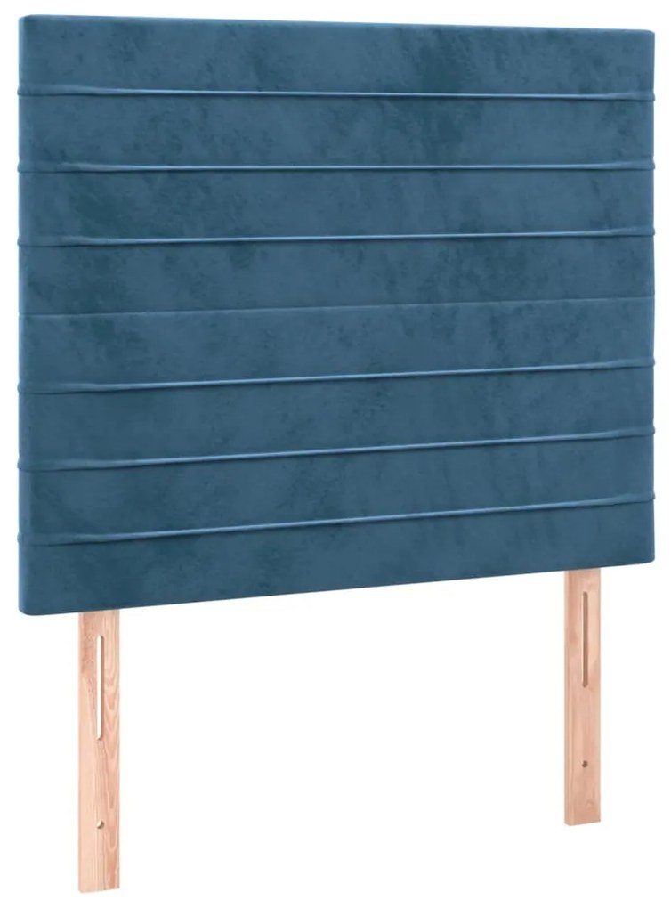 Pat box spring cu saltea, albastru inchis, 80x200 cm, catifea Albastru inchis, 80 x 200 cm, Benzi orizontale