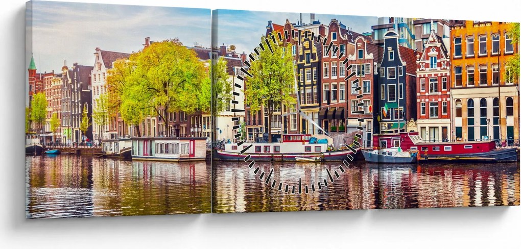 Tablou - Case dansatoare, Amsterdam (cu ceas) (90x30 cm)
