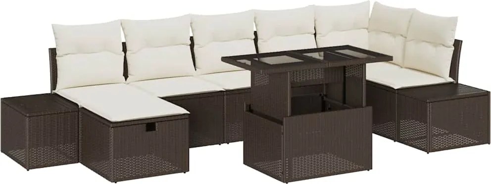vidaXL Set de canapele pentru grădină cu pernă 8 pcs Maro Rattan poli