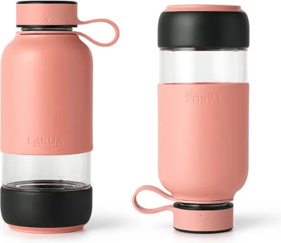 Lekue On The Go 1010228 sticlă cu filtru încorporat, 500 ml, sticlă borosilicată, -20 °C/+60 °C, Coral
