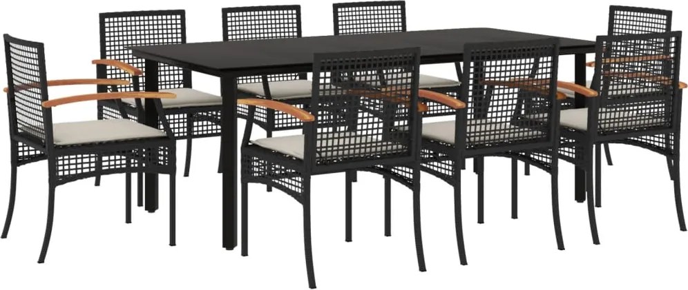 vidaXL Set mobilier de grădină cu perne, 9 piese, negru, poliratan