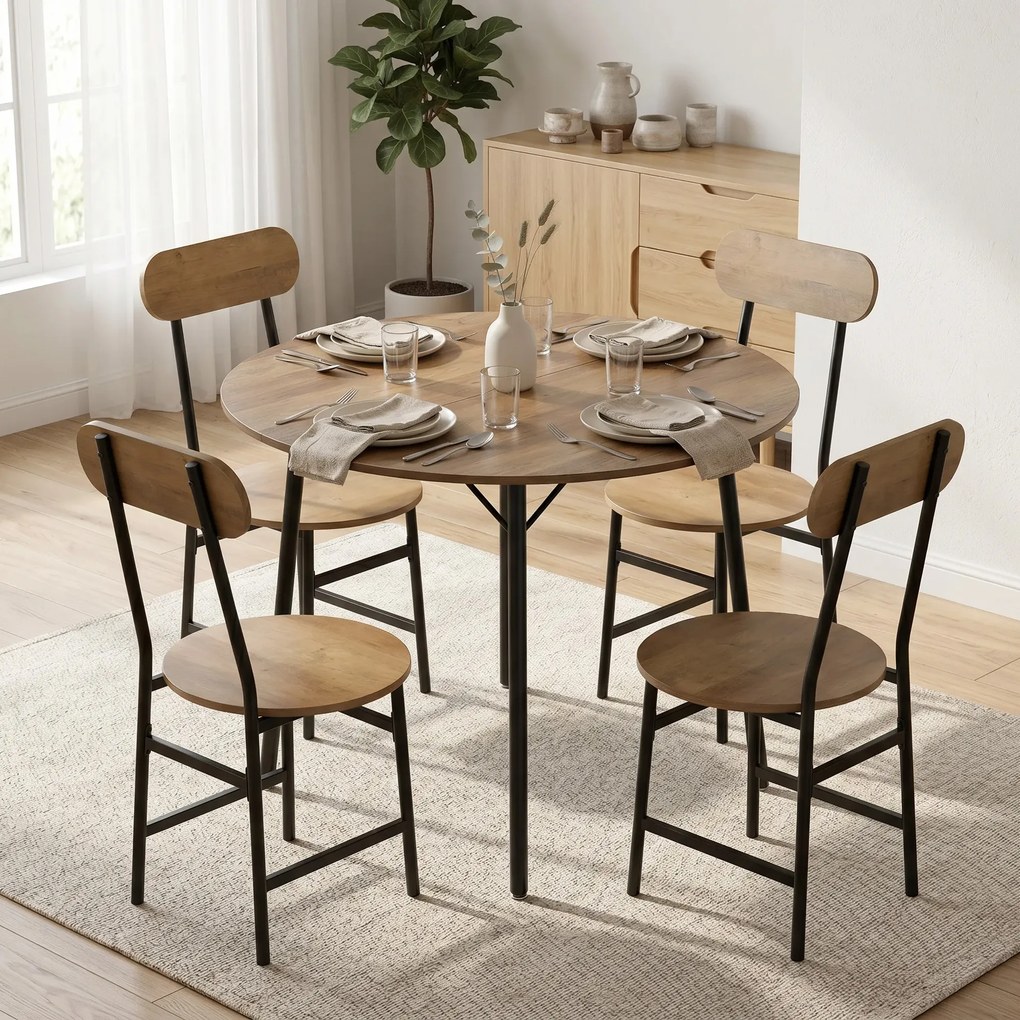 HOMCOM Set masă 5 piese: masă și 4 scaune, picioare metal, finisaj natural. | Aosom Romania