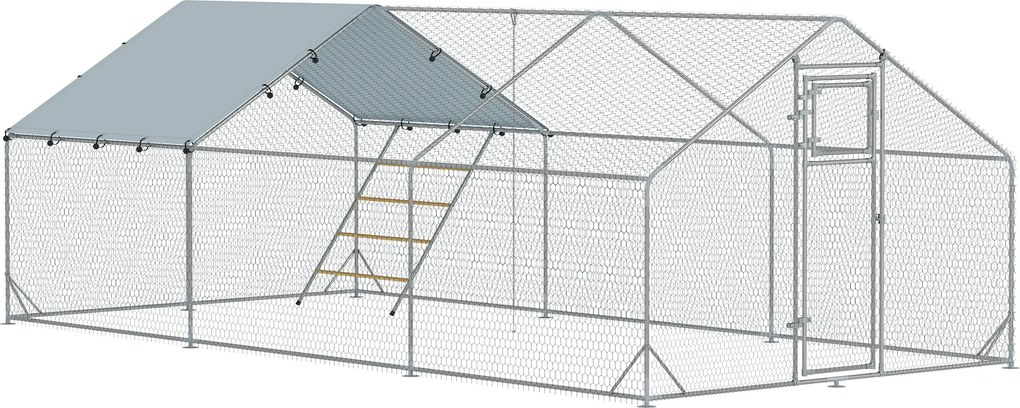 PawHut Grajd pentru pui, Incinta pentru pui de grajd, cu Pânză rezistentă la UV, Plasă de sârmă de oțel, Automat pentru furaje, pentru 18-24 pui | Aosom Romania