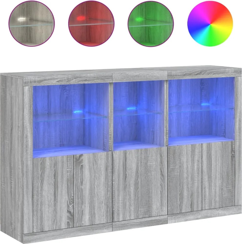 vidaXL Servantă cu lumini LED, gri sonoma, 162x37x100 cm
