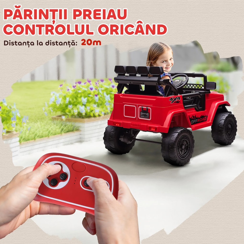 AIYAPLAY Off-road pentru Copii cu Faruri, Claxon, Centură și Telecomandă, din PP și Metal, 99x66x68.5 cm, Roșu | Aosom Romania