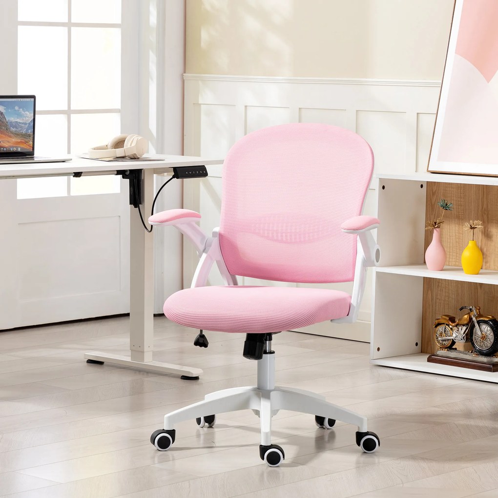 Vinsetto Scaun de Birou Ergonomic, Reglabil, cu Spătar din Plasă și Scaun Captusit, 65.5x61.5x88-97.5 cm, Roz | Aosom Romania
