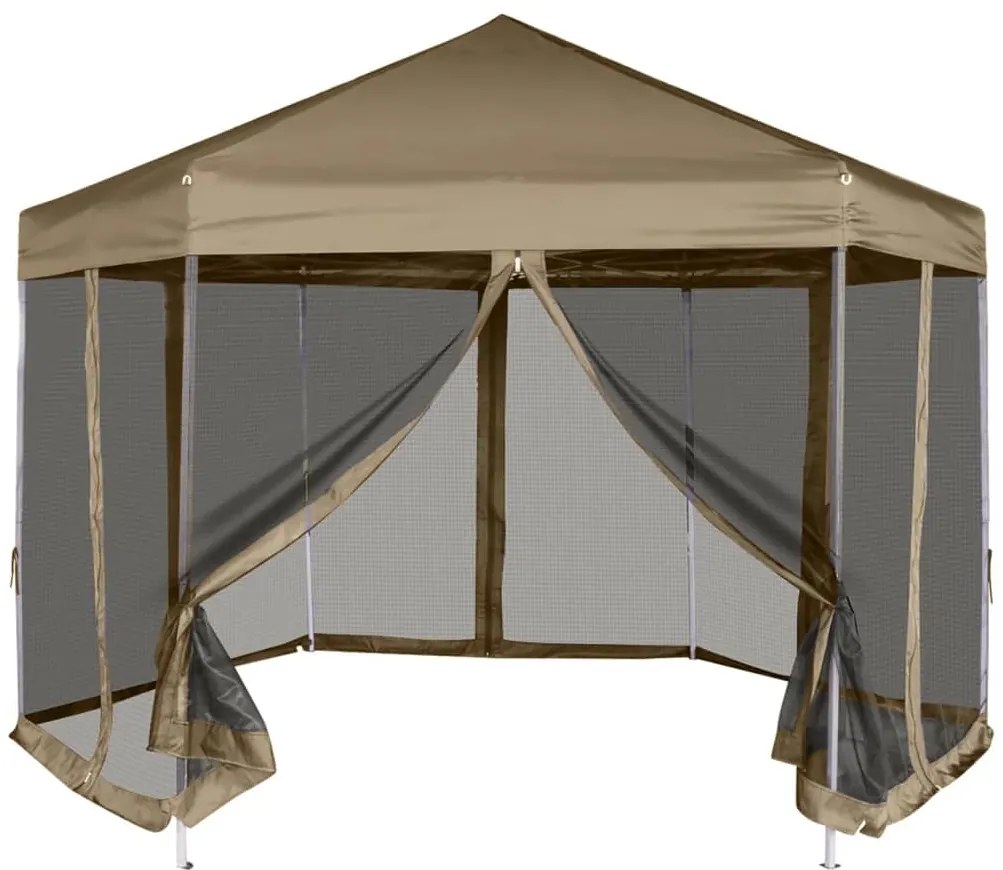 vidaXL Foișor pop-up hexagonal pereți laterali 3,6x3,1 m taupe 220g/m²