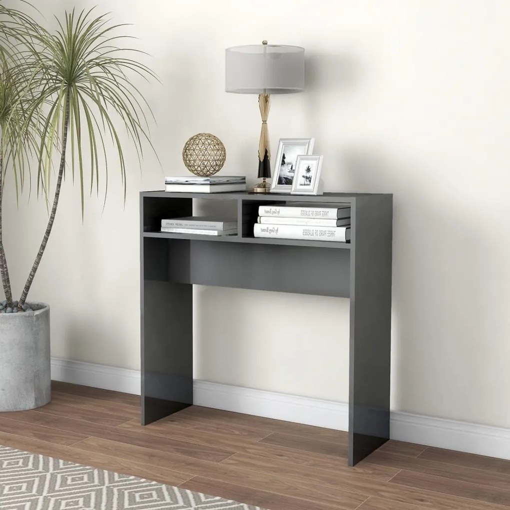 808304 vidaXL Masă consolă, gri extralucios, 78x30x80 cm, PAL