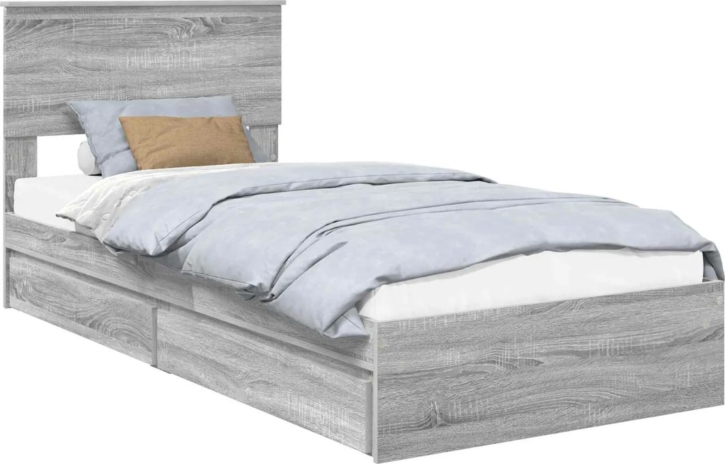 vidaXL Pat cu storage cu sertar Gri Sonoma 90 x 200 cm Lemn compozit