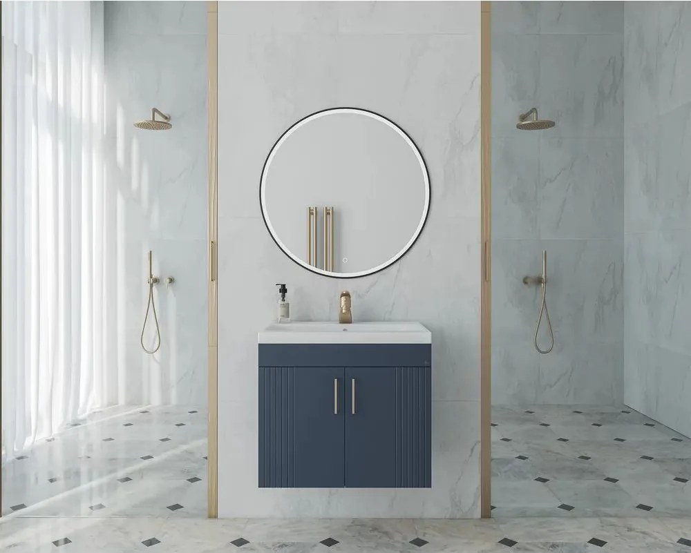 Set dulap baza suspendat Drop Lines Venus cu 2 usi bleumarin si lavoar 60 cm alb