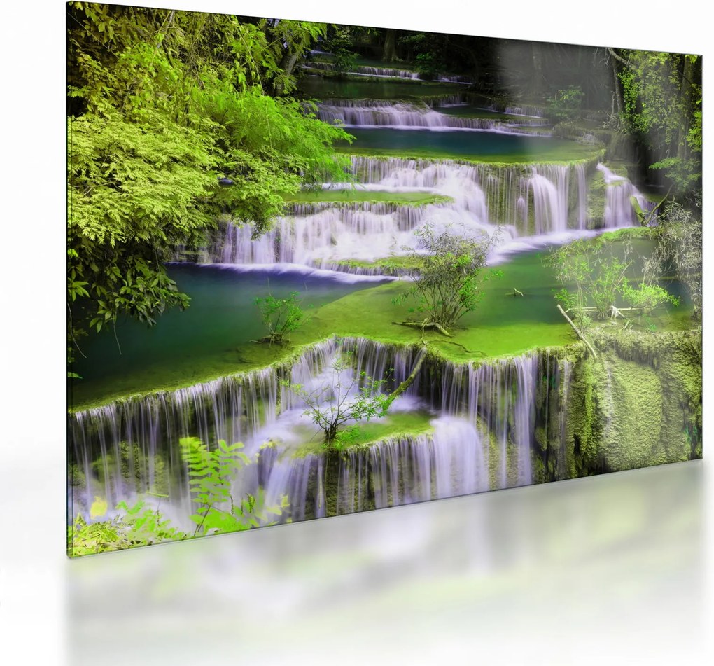 Tablou pe sticlă - Cascada Huay Mae Khamin, Kanchanaburi, Thailanda (70x50 cm)