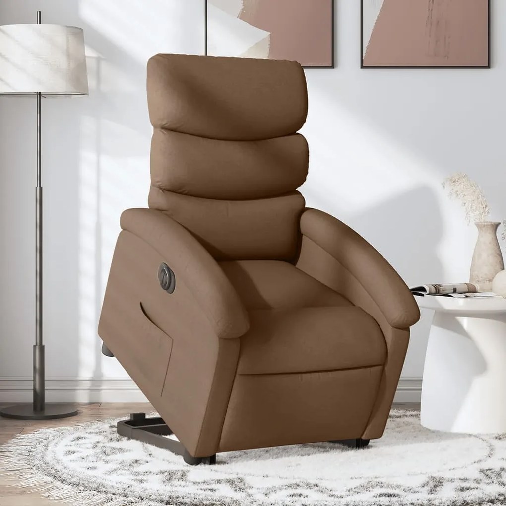 vidaXL Fotoliu electric rabatabil cu ridicare, maro, textil
