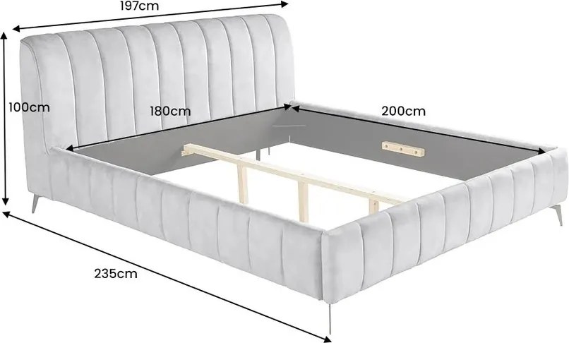 Pat elegant tapitat cu catifea gri, Amsterdam 180x200cm A-46164 VC