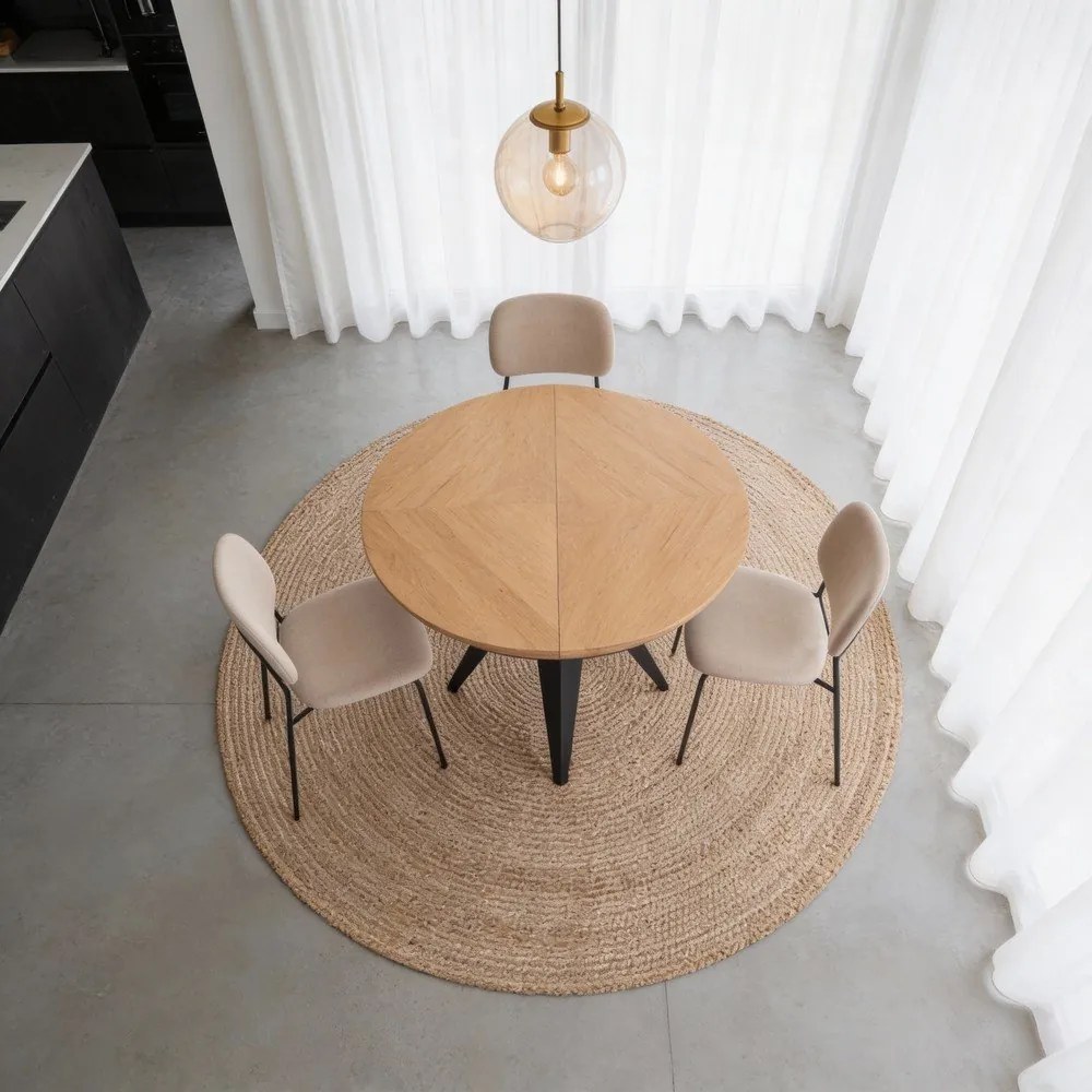 Masă de dining rotundă extensibilă cu blat cu aspect de lemn de stejar cu blat suplimentar ø 120 cm Magnus – Windsor &amp; Co Sofas