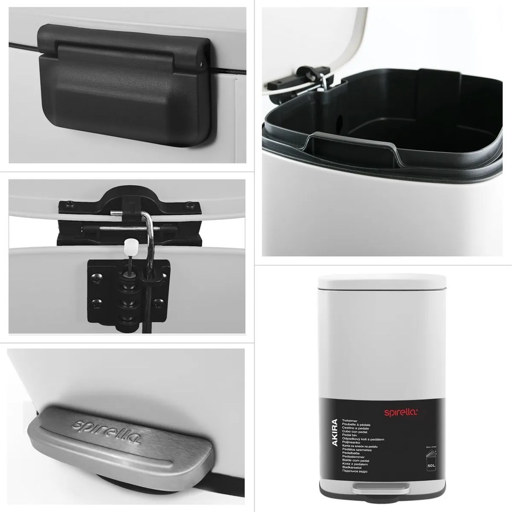 Coș de gunoi cu pedală soft-close Spirella Akira 50 l, alb mat, 50 l