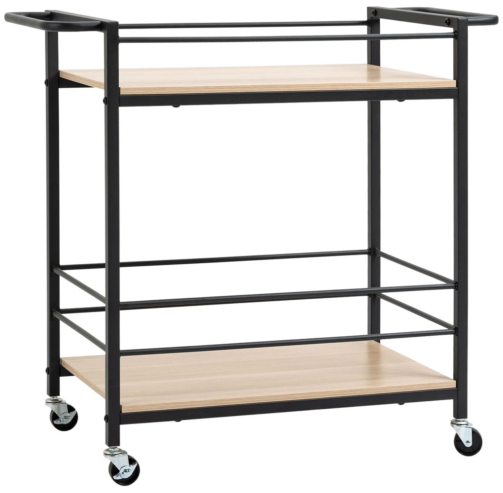 HOMCOM Carucior de servire, desserte de bucătărie cu roți, cu 2 rafturi, cadru metalic și aspect de lemn - dim. 82 x 40 x 75 cm | Aosom Romania