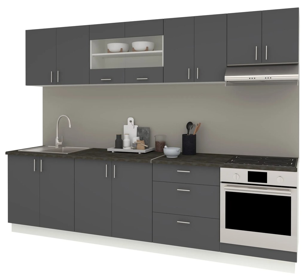 Set Bucatarie Karo haaus V22, Antracit/Alb, Blat Thermo 28 mm, L 280 cm
