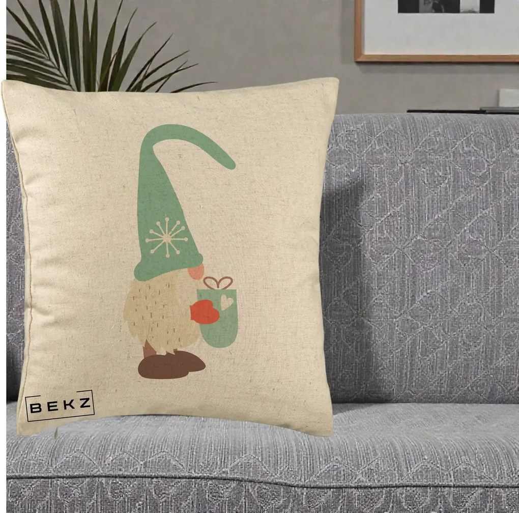 Perna Decorativa Gnom Nordic cu Cana Calda Menta, 40x40 cm, Bej, Husa Detasabila, Perna Inclusa, BEKZ®