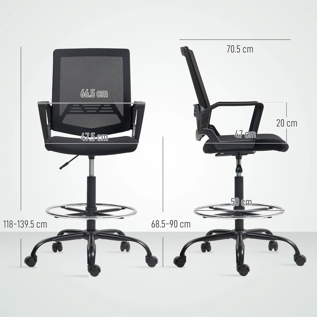 HOMCOM Scaun de birou, chaise bureau ergonomique cu înălțime și suport pentru picioare reglabile, 66,5 x 70,5 x 118-139,5 cm, negru | Aosom Romania