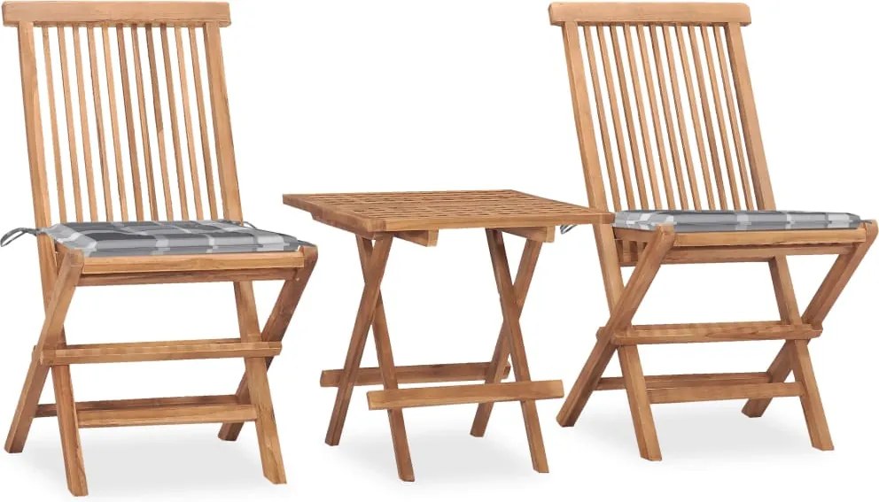 vidaXL Set mobilier exterior pliabil cu perne, 3 piese, lemn masiv tec