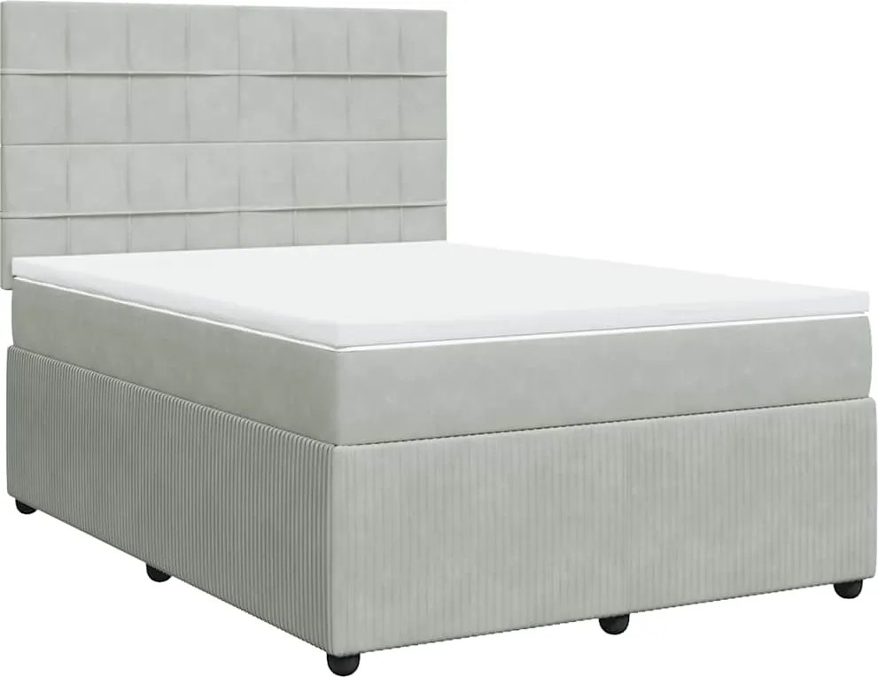 vidaXL Pat box spring cu saltea, gri deschis, 160x200 cm, catifea