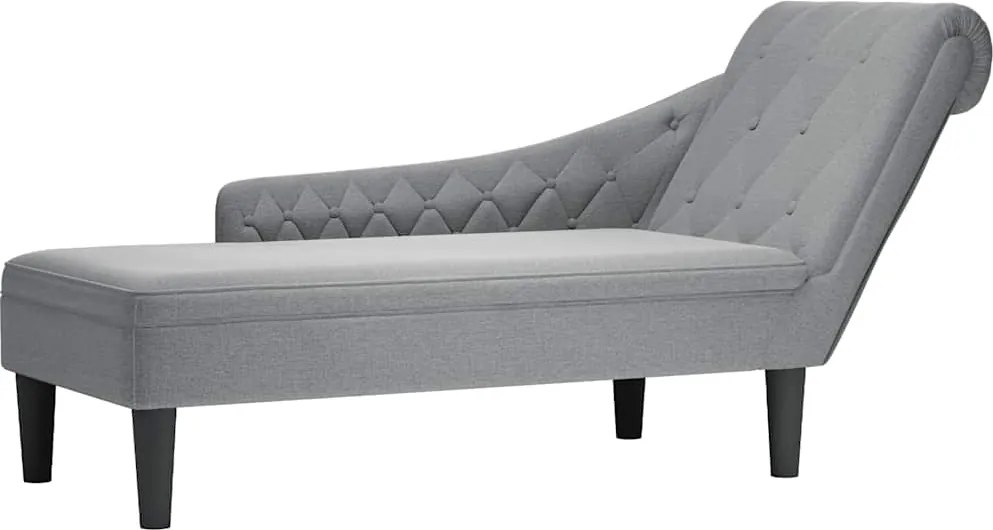vidaXL Șezlong cu pernă și cotieră dreaptă, gri deschis, textil