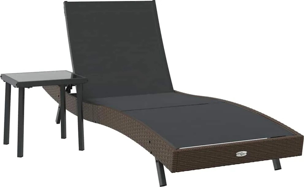 vidaXL Șezlong 2 pcs Negru și Maro poliratan