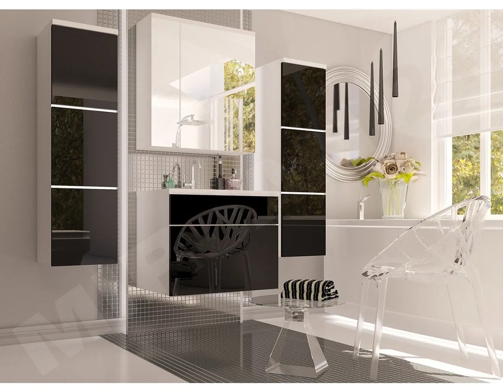 Mobilier baie Mendana (Alb + lucios negru) . 1103978