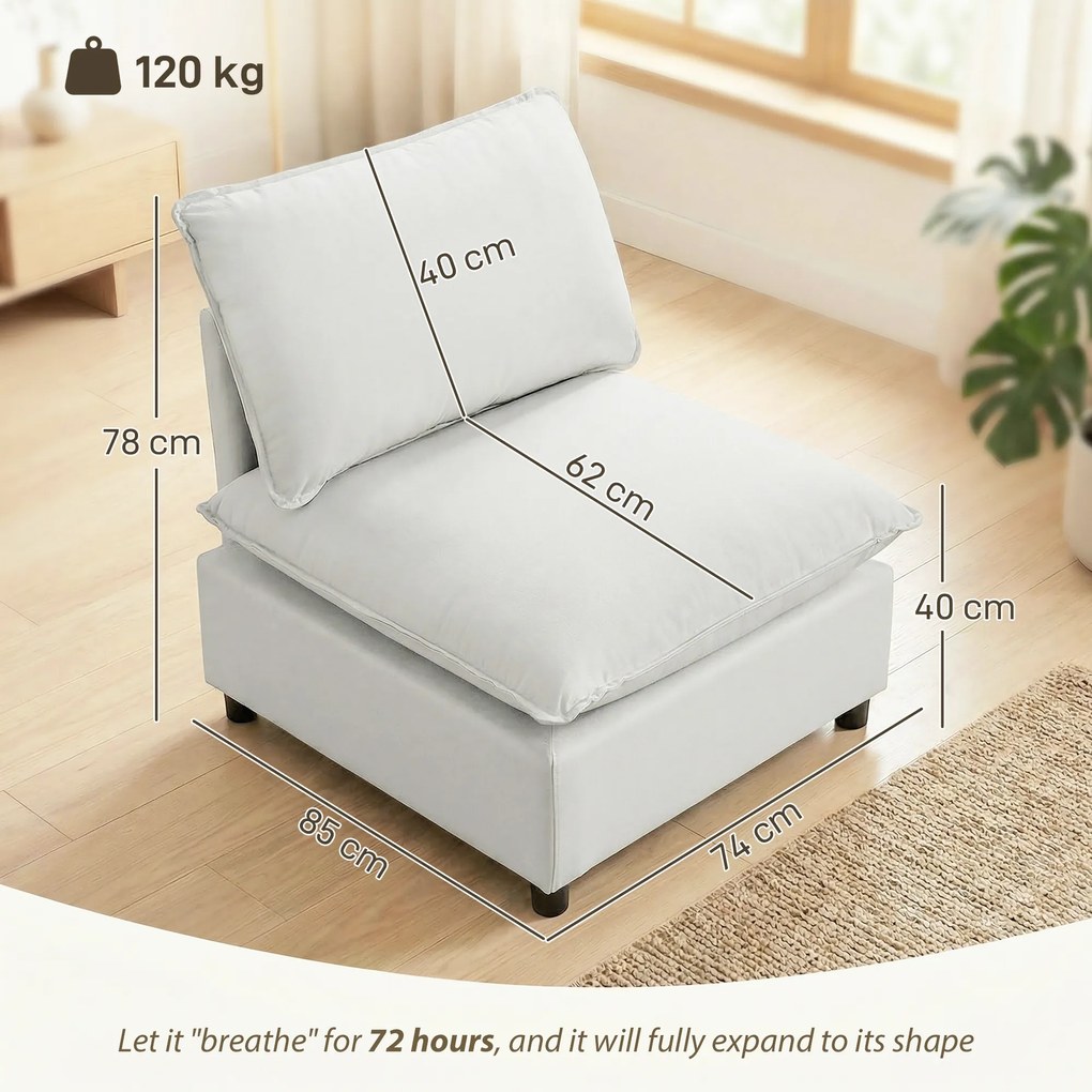 HOMCOM Scaun accent, scaun Leathaire modern cu șezut lat și adânc, pernițe groase, montaj ușor, gri | Aosom Romania