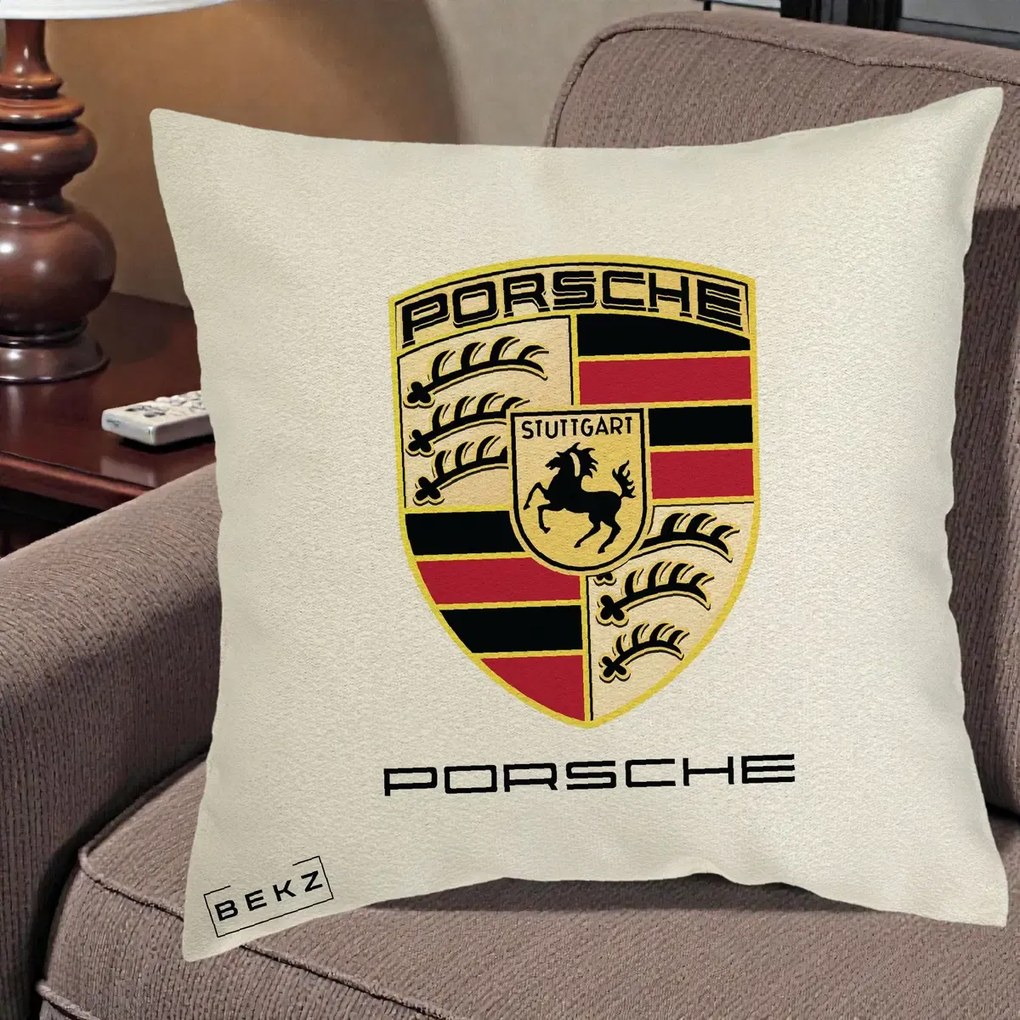 Perna Personalizata Porsche Stuttgart, 40x40 cm, Ecru, Husa Detasabila, Perna Inclusa, BEKZ®