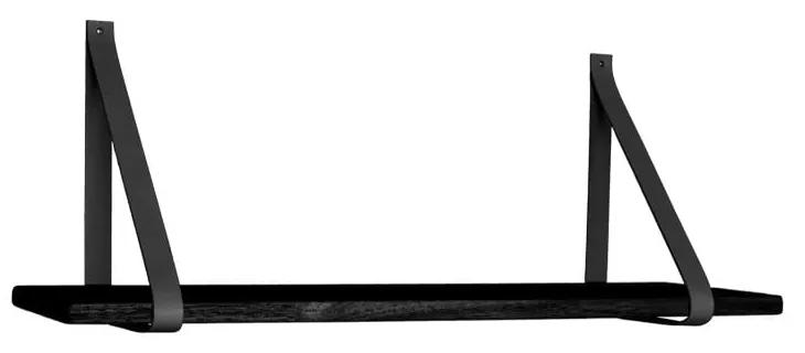 Raft din lemn cu suport din piele Casa Nordic Forno, 80 x 20 cm, negru
