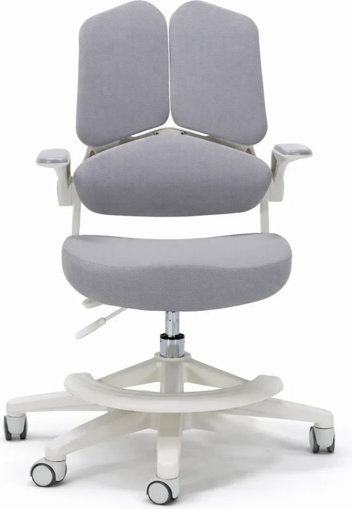 RESIGILAT- ErgoMotion Junior – Scaun Ergonomic pentru copii, Reglaje Multiple, Ajustare Personalizată, Adaptabil pe măsura creșterii, Suport Lombar 3 Zone, Roți Blocabile, Gri