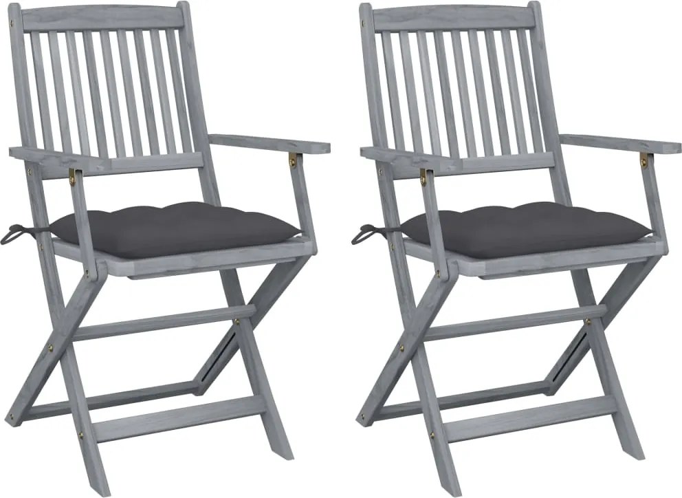 vidaXL Scaune pliabile de exterior, cu perne, 2 buc. lemn masiv acacia