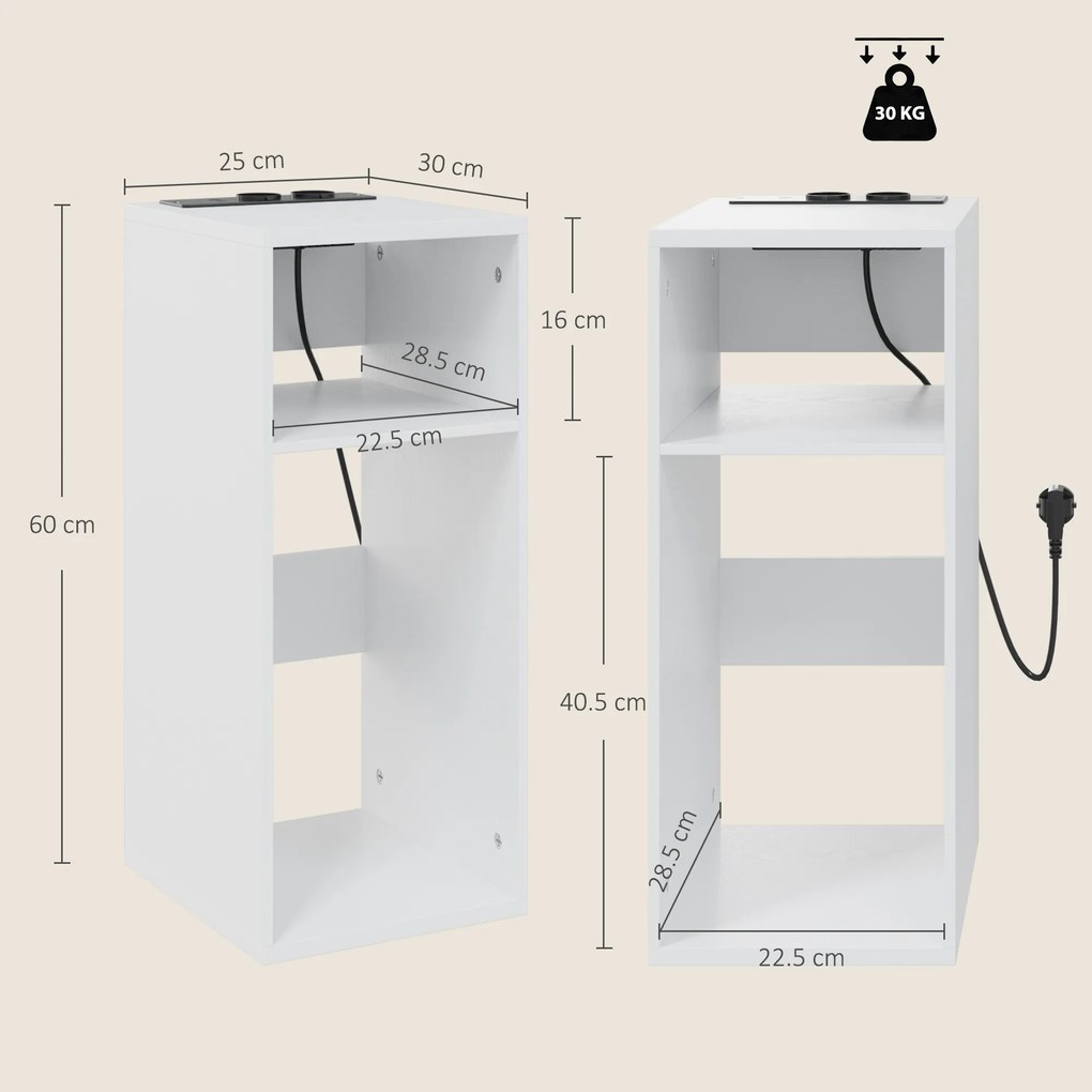 HOMCOM Set de 2 Măsuțe de Cafea Moderne cu 2 Prize AC și 2 Porturi USB, Alb | Aosom Romania