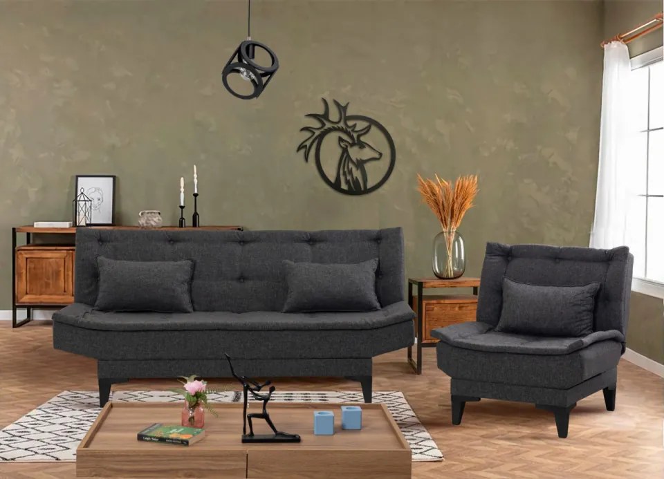 Set Canapea si Fotoliu Extensibilă Santo - S, Antracit