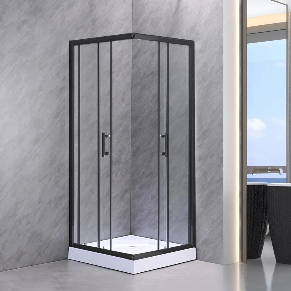 Cabină de duș pătrată Spirit Clear 80x80x194 cm cu cădiță de duș din acril armat, neagră