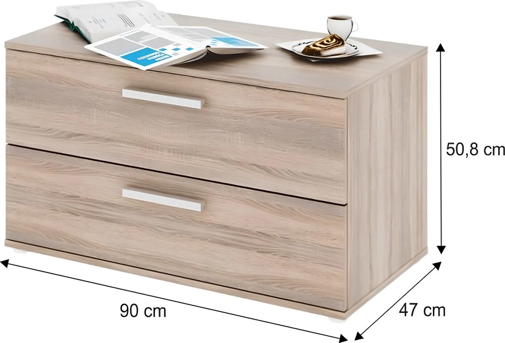 Dulap mic cu 2 sertare, PAL melaminat, stejar sonoma, DUNAJ TYP 8