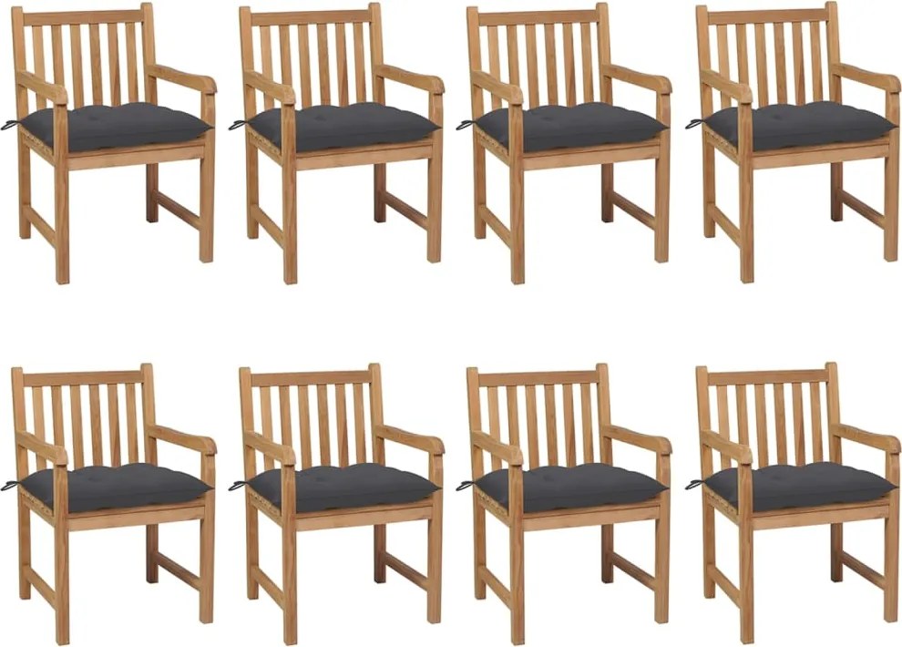 vidaXL Scaune de grădină cu perne antracit, 8 buc., lemn masiv de tec