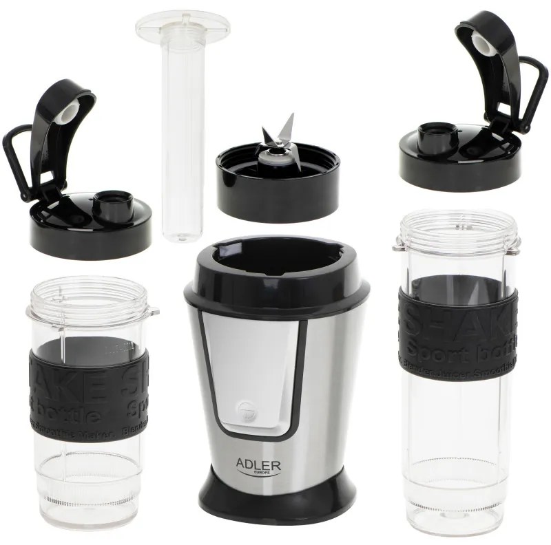 Blender Adler AD 4081, 800W, 2 pahare/sticle 400/570 ml, 20 000 rpm, 4 lame din otel inoxidabil, Zdrobire gheata, Fara BPA, Negru