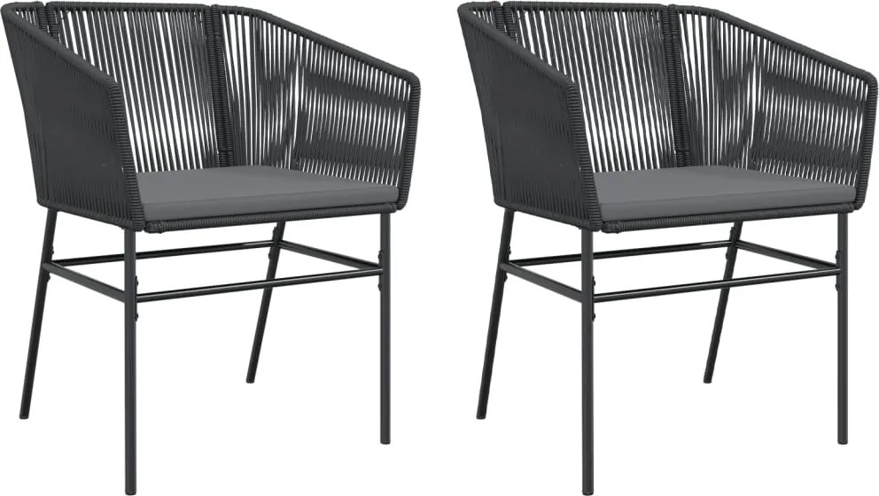 vidaXL Scaune de grădină cu perne, 2 buc., negru, poliratan