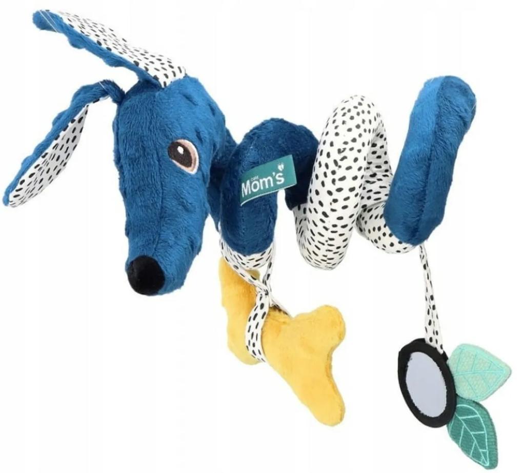 Jucărie educativă agățată Hencz Toys cu zdrănitoare și oglindă - Câine, spirală - granat