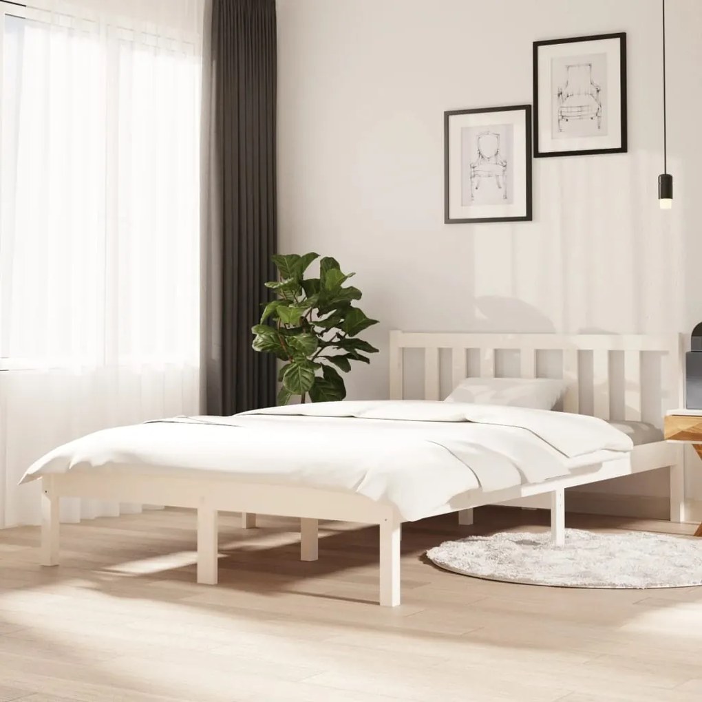 814880 vidaXL Cadru de pat, alb, 120x200 cm, lemn masiv de pin