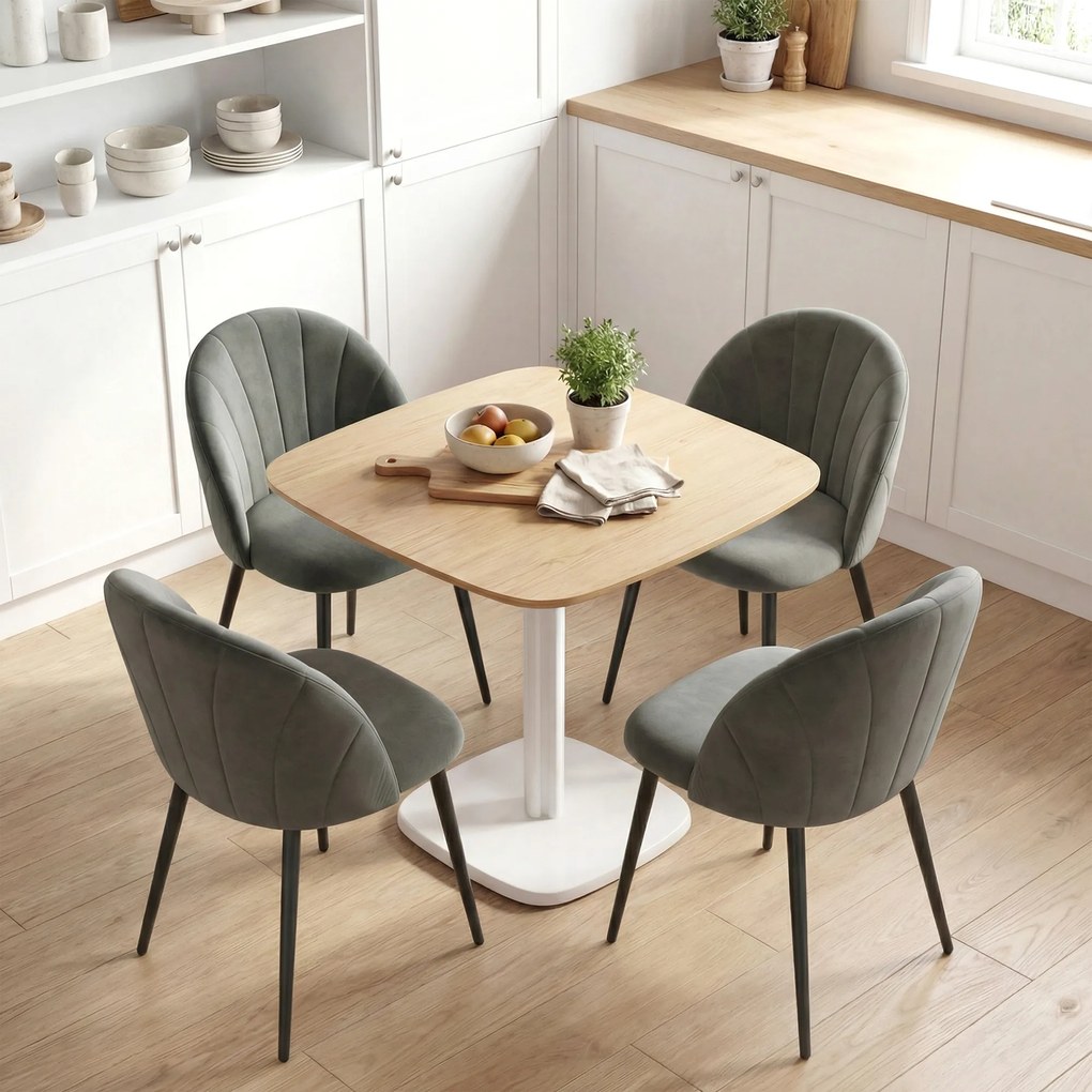 HOMCOM Set de 2 Scaune de Sufragerie din Catifea, Scaune de Bucătărie cu Spătar Curbat în Formă de Scoică, Picioare din Oțel, Stil Nordic, Scaune Tapițate pentru Bucătărie, Dormitor, Living, Gri | Aosom Romania