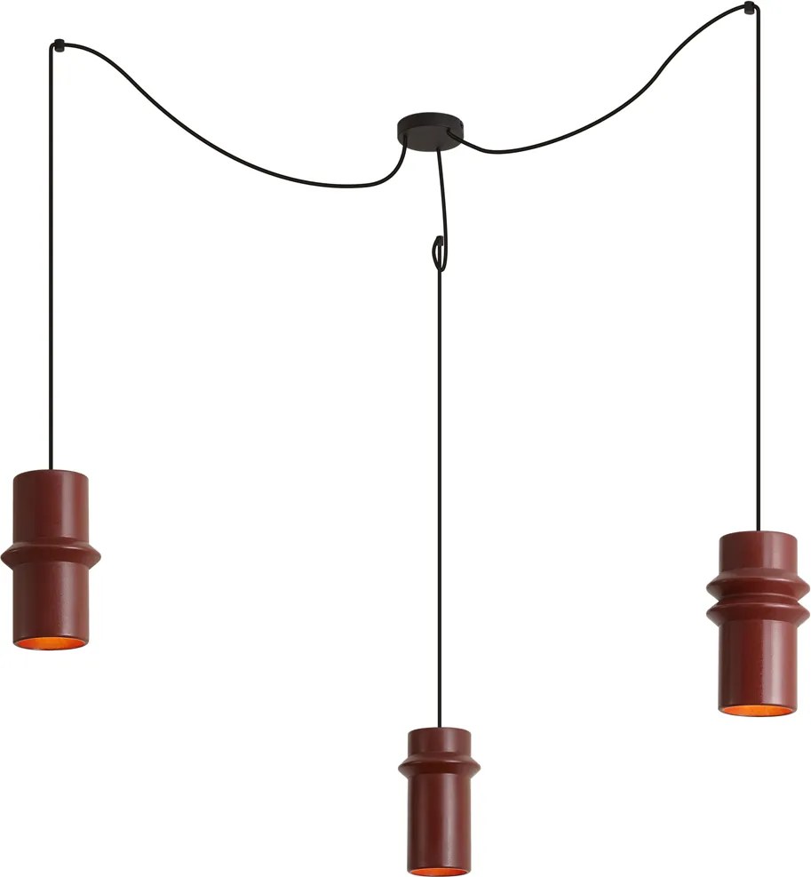 Lampă suspendată retro roșie cu negru cu 3 lumini - Monti