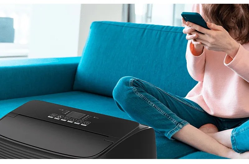 Aparat de aer conditionat mobil Tesla TTMYB-12CHW, 12000 BTU, 3 viteze, Functie de incalzire, Wi-Fi, LED, Umidificare, Telecomanda, Negru