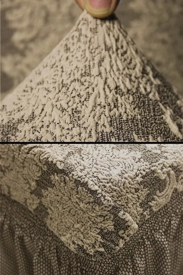 Husa elastica pentru coltar, cu volanas, model Jacquard Bej deschis