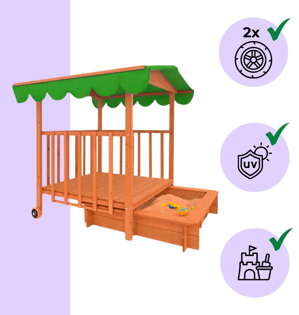 Groapa cu nisip cu verandă HAPPY, 130x130x143cm, maro/verde Jurhan