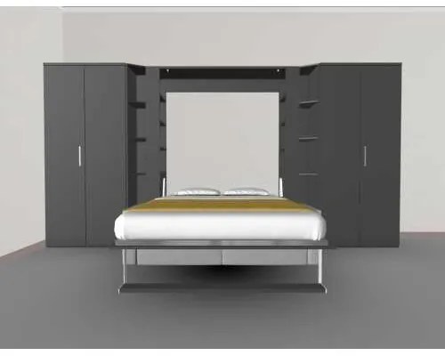 Set pat rabatabil dublu cu somiera inclusa NOVA cu canapea si 2 dulapuri Acordeon (100 cm) - Nova FULL Wardrobes & Case Double Sofa SET (150X200)