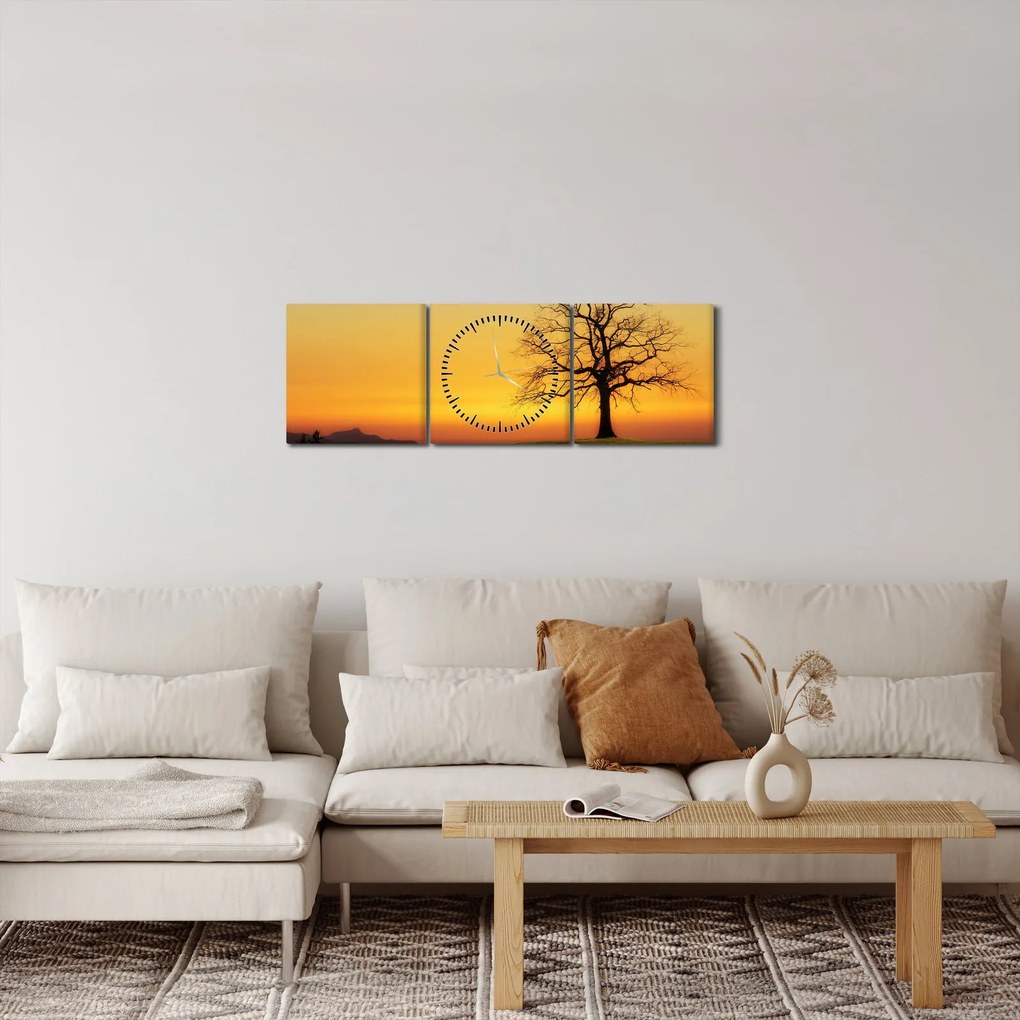 Tablou - Copacul în câmp (cu ceas) (90x30 cm)